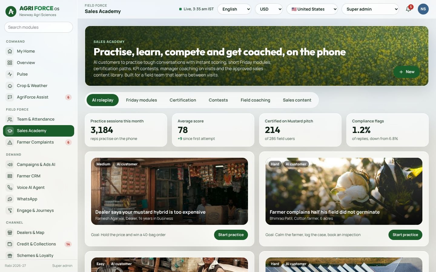 Sales Academy screen