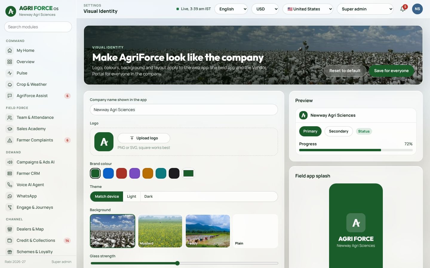 Visual identity screen