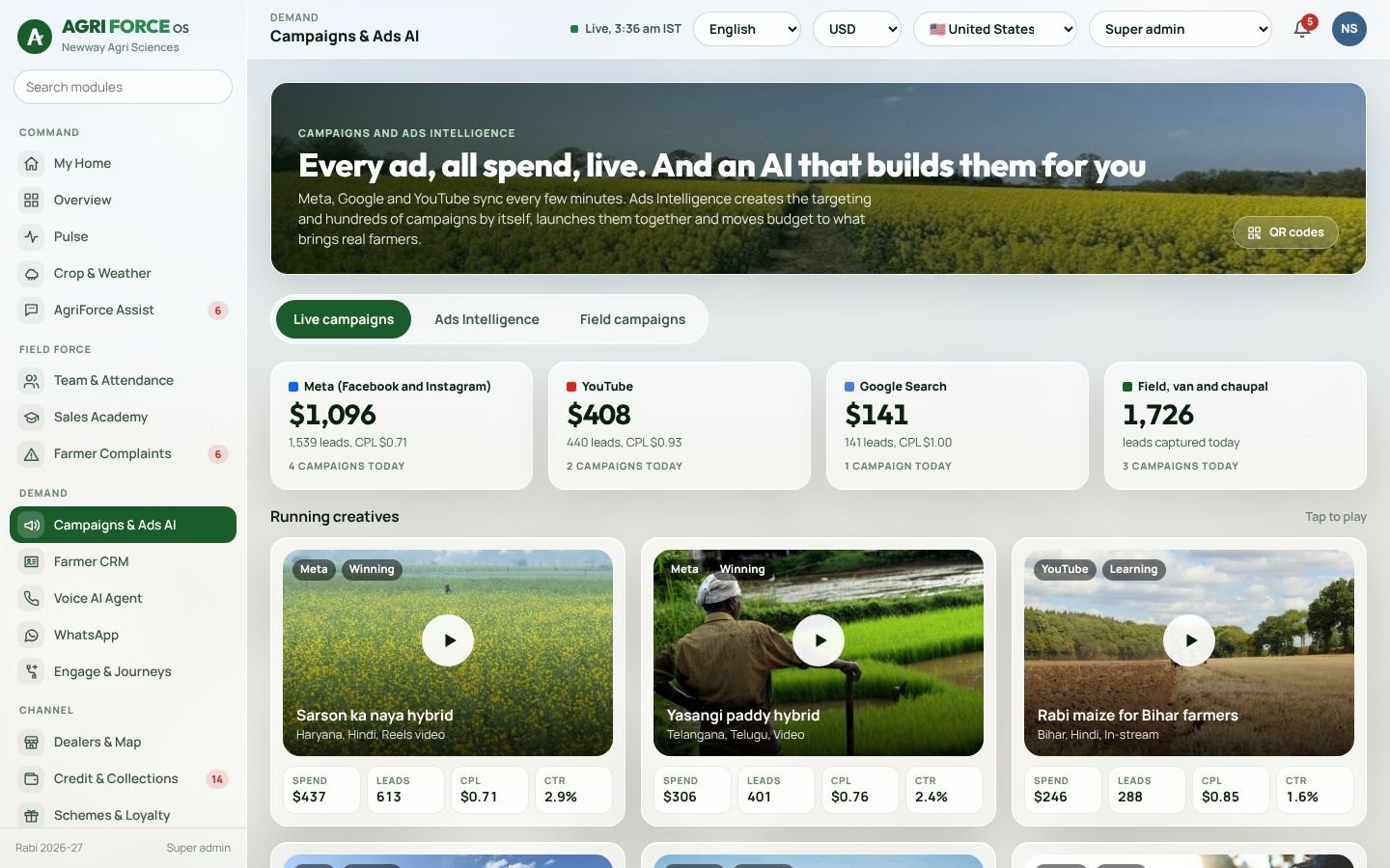 Marketing screen