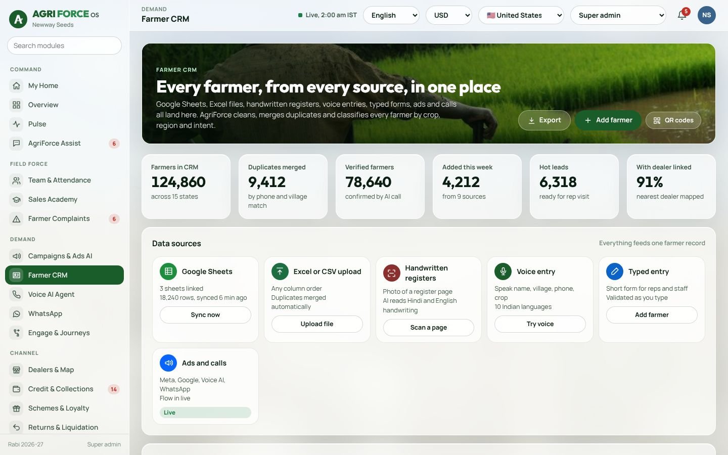 Farmer CRM screen