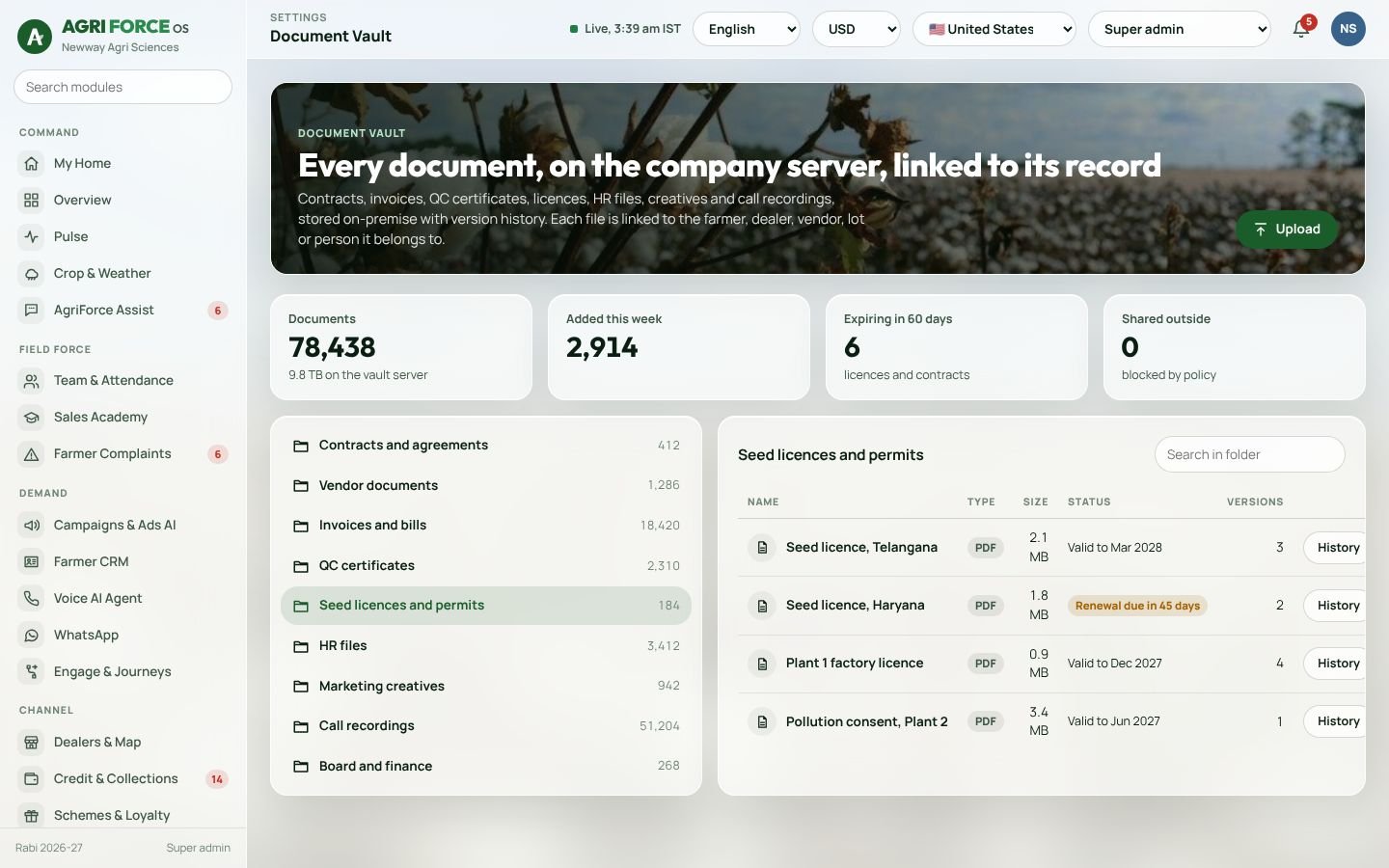 Document vault screen