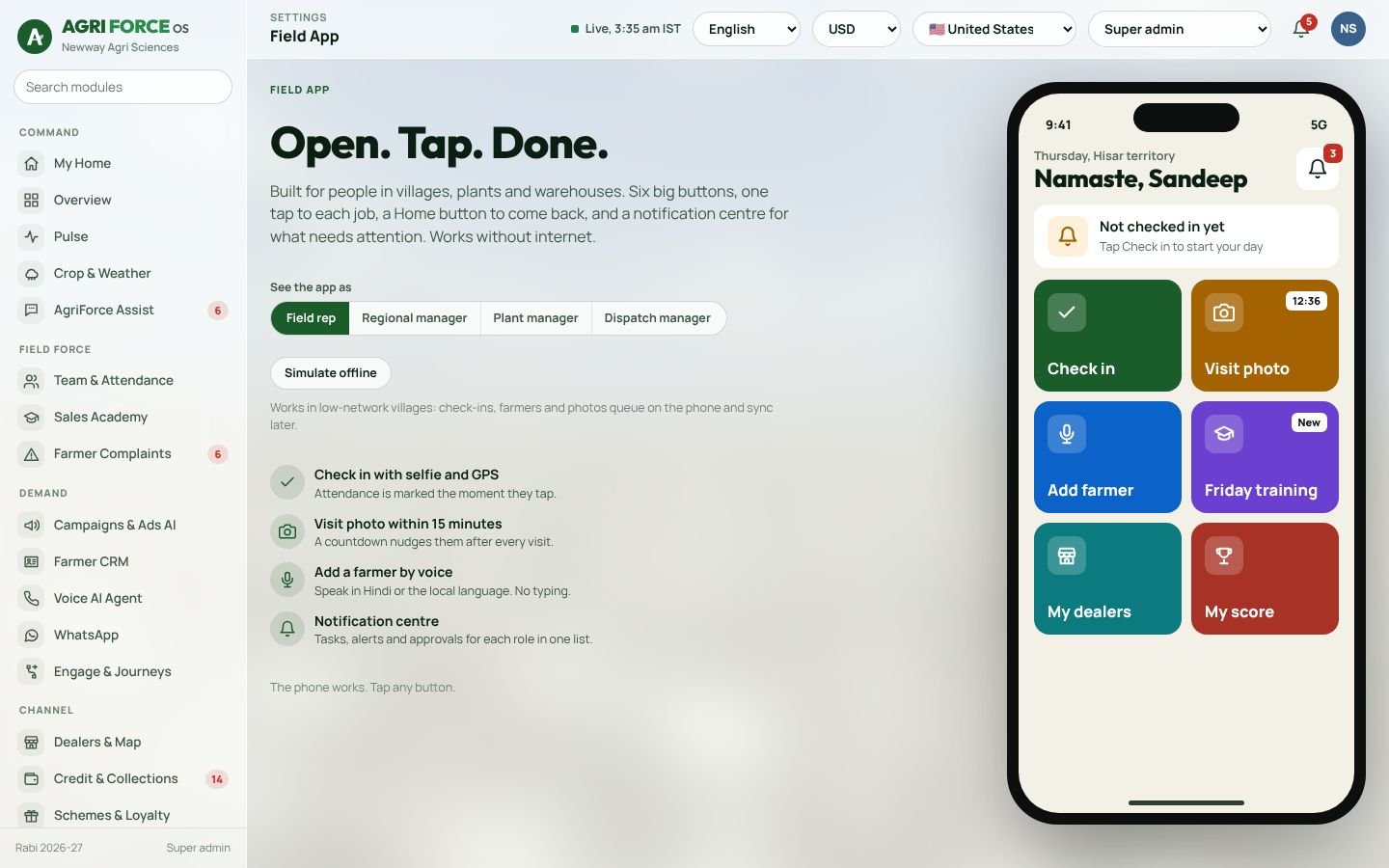 Field app screen