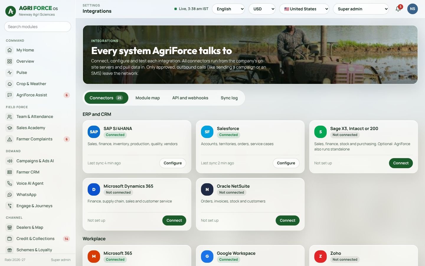 Integrations screen
