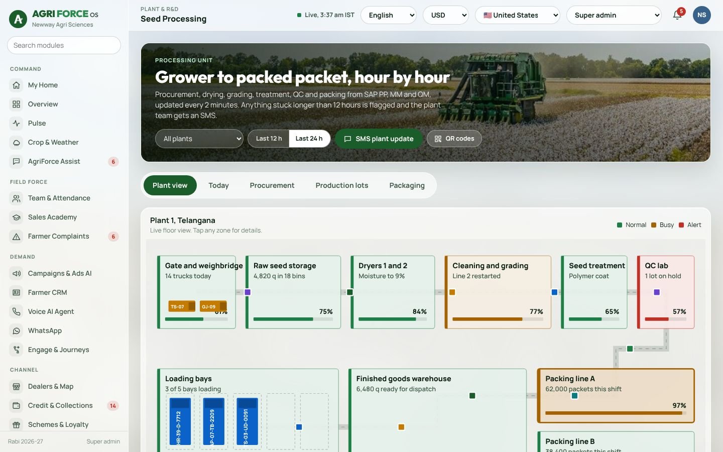 Seed processing screen